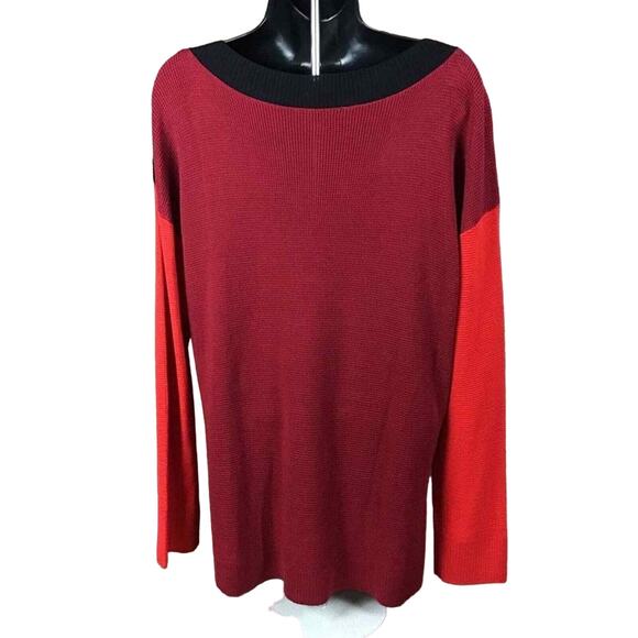 Vince Camuto Women’s Medium Red Black Colorblock Button Shoulder Sweater NWOT - Picture 12 of 16